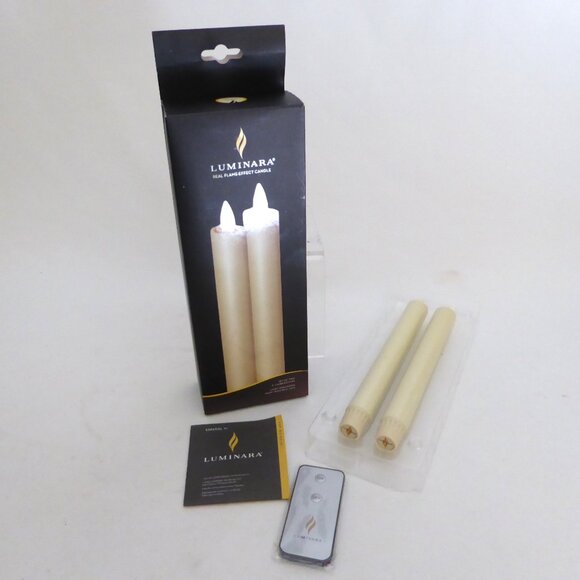 NEW 8” LUMINARA TAPERED REAL WAX FLAME EFFECT CANDLE SET BATTERY POWERED REMOTE - Picture 1 of 11